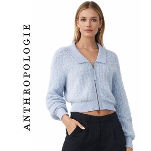 Anthropologie Zip-Up Brushed Collared Cardigan